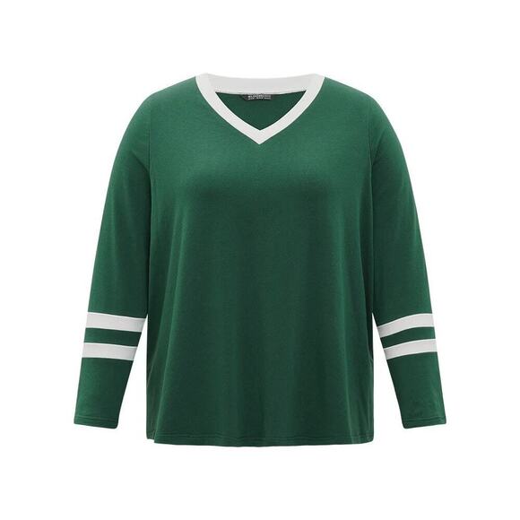2/$25 Size 12 •  Large • BloomChic • Striped Contrast V Neck Sweatshirt - Picture 6 of 7
